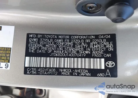 2004 Toyota Prius from USA, damaged, VIN JTDKB20U140070419